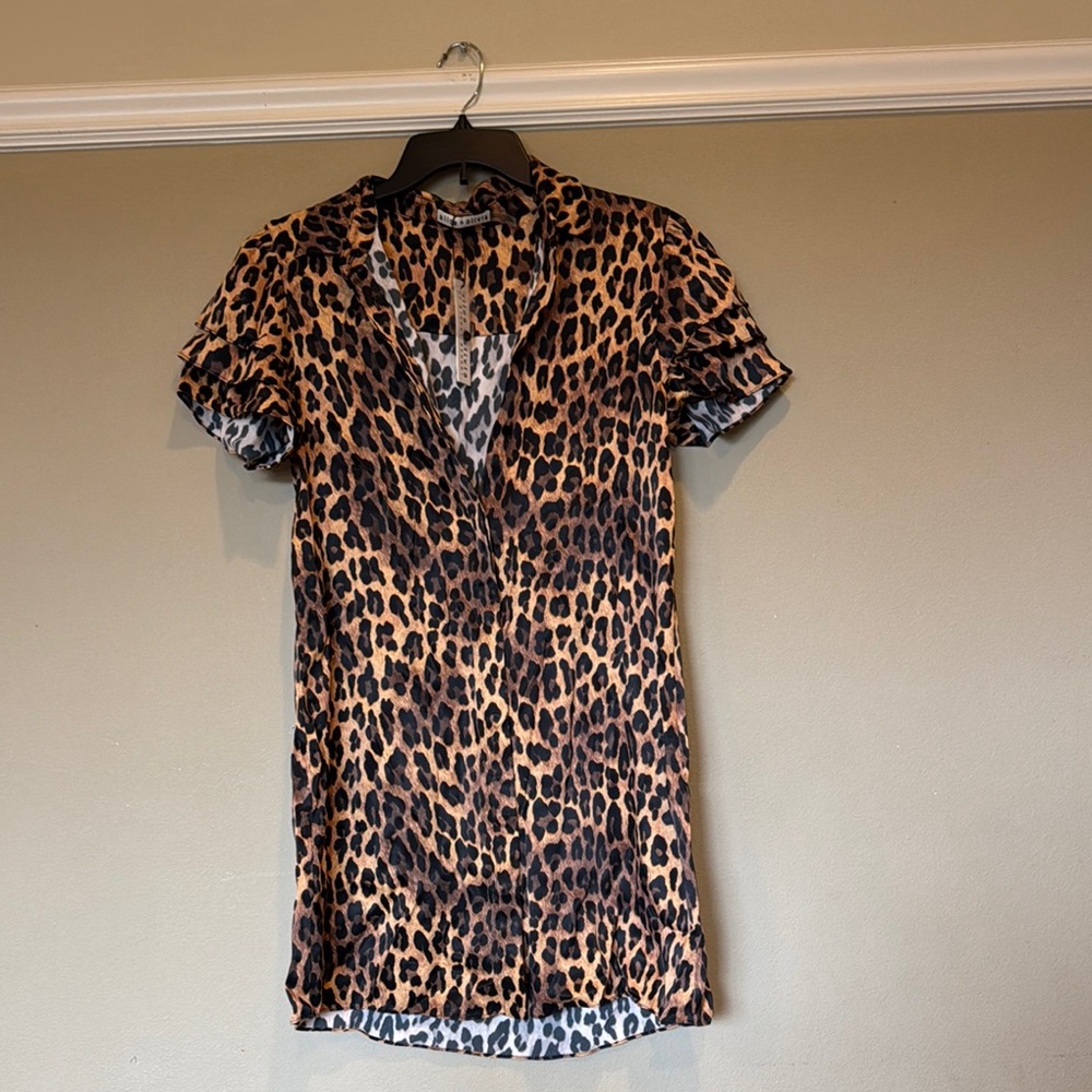 Alice + Olivia Brown and Black Mini Dress with Notched Collar